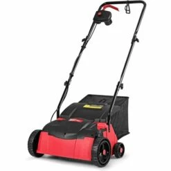 COSTWAY Scarificateur Electrique 1400W Débroussailleuse Electrique 32CM Avec Sac De Ramassage De 30L, 4 Hauteurs De Coupe Rouge