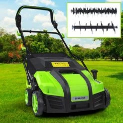 Scarificateur Soldes Boutique 6 Scarificateur électrique 1800W 40cm 2 Rouleaus Scarificateur Et Ventilateur Grand Bac De Ramassage 55l Réglage Central émousseur Gazon - De BRAST