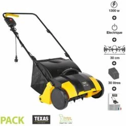 Aérateur Démousseur électrique De Pelouse 1300W Travail 34 Cm 3 Profondeurs Travail Texas MPC1300 - Jaune