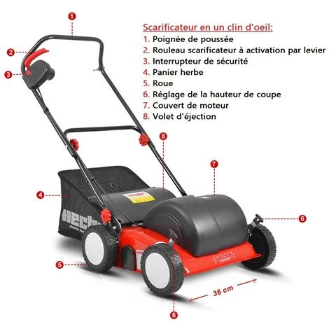 Hecht 1739 Scarificateur Aérateur électrique 1700W Bac 50L 26 Couteaux Jusqu’à 6 Niveaux Profondeur Réglable 2 Hecht 1739 Scarificateur Aérateur électrique 1700W Bac 50L 26 Couteaux Jusqu’à 6 Niveaux Profondeur Réglable – Image 2