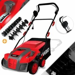 MASKO® - Scarificateur électrique 2 en 1 Aérateur De Gazon 1 800 watts Largeur De Travail 40 cm Bac De Ramassage 55 L Incluant Rouleau De Ventilation Aérateur Démousseur, Profondeur De Travail Réglable Sur 5 niveaux, Guidon Réglable, Rouge