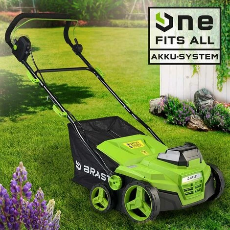 BRAST Scarificateur Batterie 40V 38cm, 2en1 3000tr/min 16 Lames De Scarification, 24 D‘aiguilles D'aération Env. 300m², Bac 50l, Livrée Avec 2 Batteries (2x20V) Et 2 Chargeurs 1 BRAST Scarificateur Batterie 40V 38cm, 2en1 3000tr/min 16 Lames De Scarification, 24 D‘aiguilles D'aération Env. 300m², Bac 50l, Livrée Avec 2 Batteries (2x20V) Et 2 Chargeurs