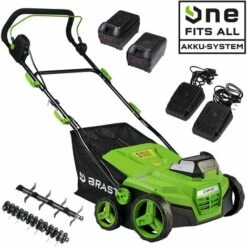 BRAST Scarificateur Batterie 40V 38cm, 2en1 3000tr/min 16 Lames De Scarification, 24 D‘aiguilles D'aération Env. 300m², Bac 50l, Livrée Avec 2 Batteries (2x20V) Et 2 Chargeurs 9 BRAST Scarificateur Batterie 40V 38cm, 2en1 3000tr/min 16 Lames De Scarification, 24 D‘aiguilles D'aération Env. 300m², Bac 50l, Livrée Avec 2 Batteries (2x20V) Et 2 Chargeurs -Scarificateur Soldes Boutique 55050997 5